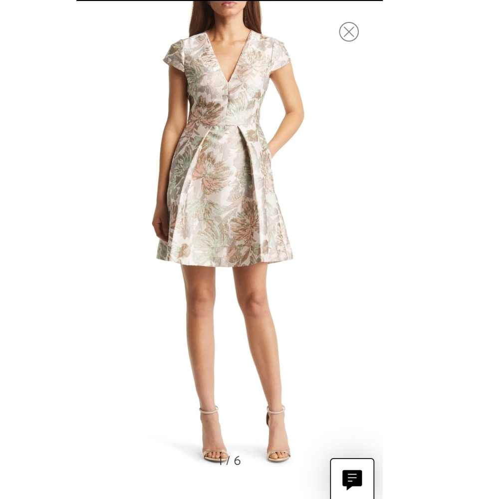 Vince Camuto Metallic  Floral Fit Flare Cocktail Dress